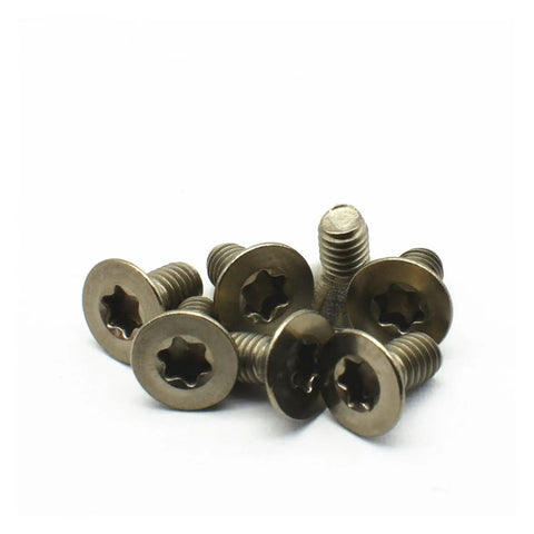 Premium Grade 2 Titanium Countersunk Screw Set Crisp Torx Drive Metric Fasteners For Garage Builds And Bike Mods Rock Solid Dark Grey Finish 12 Piece Pack displayed with six screws highlighted.