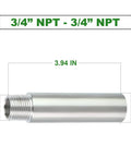 3/4 inch NPT stainless steel pipe nipple, 4 inch length, male to female threaded, corrosion resistant for plumbing DIY