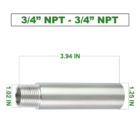 3/4 inch NPT stainless steel pipe nipple, 4 inch length, male to female threaded, corrosion resistant for plumbing DIY