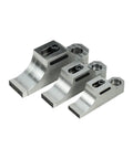 Heavy Duty CNC Side Clamp Tool Vise With High Precision One Way Grip For Milling Drilling And Grinding Tasks showing three sizes with smooth #45 steel finish.