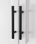Straight Up Premium Matte Black Cabinet Handles 30 Pack With 3 Inch Hole Center For Kitchen Drawers And Bathroom Cupboards classic round tube stainless steel hardware on white cabinets.