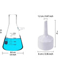 Beast Lab Vacuum Filtration Kit With Pump Buchner Funnel Filtering Flask Filter Papers Rubber Tubing And Stopper 250 Ml Distillation And Filtration Apparatus For Precise Vacuum Filtration, showing dimensions of glass filter flask and Buchner funnel.