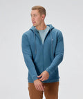 Man wearing Tall Length Full Zip Fleece Hoodie For Men With Slim Tall Tailored Fit Midweight Comfort Soft Fleece Lining Durable Long Lasting Jacket