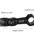 Adjustable 31.8mm MTB Handlebar Stem 110mm Length 0 To 60 Degrees Fits 1.25 Inch Bars Built For Mountain And Road Bikes Easy Angle Adjust