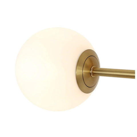 Close-up view of a globe on a Modern Wall Sconce 2 Light Industrial Mid Century Vanity Light With White Globe Glass Shade Brushed Brass Gold Finish