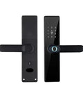 Slick Wifi Smart Door Lock Featuring Fingerprint Scanner And Keypad Entry For Hassle Free Home Security Plus Remote App Management And Usb Emergency Charge In Red Bronze Finish, shown from the front with keypad.
