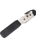 Slick Vinyl Wrap Cutting Knife With Hidden Stainless Blade And PTFE Coated Handle For Smooth Car Tinting And Backing Paper Trimming Includes Hella Tough Replacement Parts, close-up view of black handle and stainless blade.
