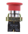 Front view of Mushroom Head Emergency Stop Push Button Assembly 22mm Turn To Release, Normally Closed Latching Rotary Stop Button