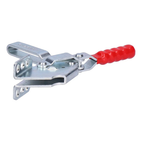 Heavy Duty Toggle Clamp Fixture Rock Solid Welding Workbench Grip 230 Kilogram Clamping Force with red handle for secure hold.