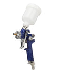 Professional HVLP Paint Sprayer with aluminum frame and large gravity cup for drip free and efficient coats.