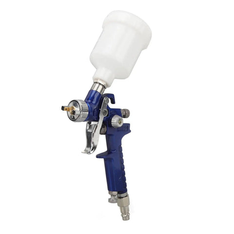 Professional HVLP Paint Sprayer with aluminum frame and large gravity cup for drip free and efficient coats.