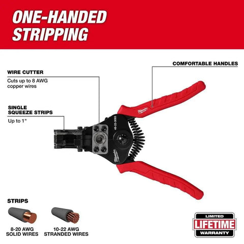 Automatic Wire Stripper Cutter For Quick One-Handed Insulation Removal Up To 1 Inch, center-mounted leverage shown with features.