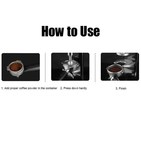 Gotta Have This Straight Fire Pro Grade Stainless Steel Coffee Tamper With Accurate Dial Gauge For Smooth Espresso Pulls process images showing how to use.