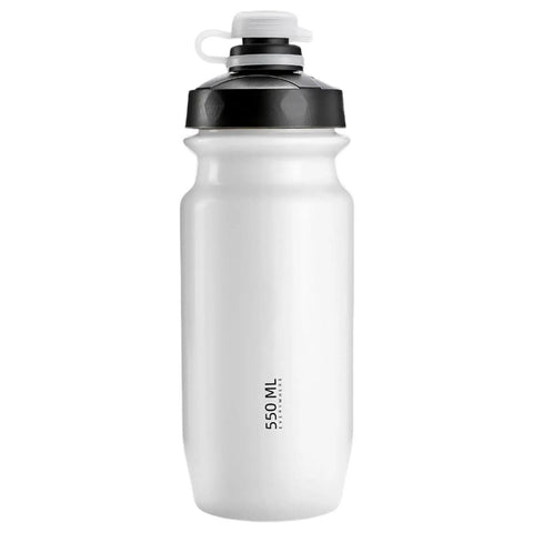 On The Go 550ml Leak Proof Bike Water Bottle With Hands Free Bite Valve, white, black lid, reusable cycling flask front view