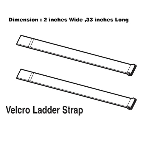 Diagram of reusable ladder straps for ladder racks, 33 x 2 inches, black, with tough hook-and-loop closure shown.