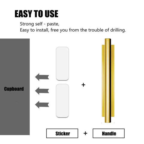 Gold Self Stick Push Pull Furniture Handles 10 Pack For Cabinets Drawers Wardrobes ABS Plastic No Drill Install Easy Grip Upgrade For Home Kitchen And Living Room. Easy-to-install self-adhesive handle with sticker for cupboard.