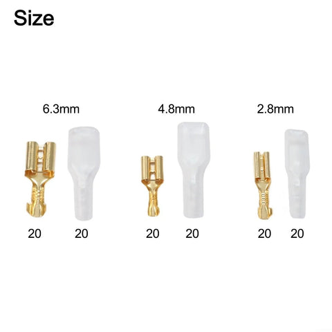 Premium 120-Piece Spade Connector Kit With Secure Copper Wire Terminals For Autos And Appliances. Easy Crimp Design In 2.8mm, 4.8mm, And 6.3mm Sizes To Keep Your Audio Or Electrical Systems Rocking Smoothly Every Single Day Without Any Hiccups Or. 6.3mm, 4.8mm, 2.8mm copper spade connectors