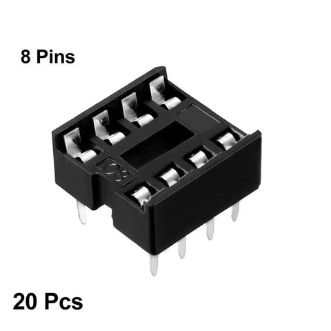 DIP IC Socket Adapter Solder Type 2.54mm Pitch Dual Row 8 Flat Pins 7.6mm Row Pitch 20 Pack Reusable IC Socket Holder