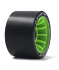 Side view of a single black and green wheel from the 8 Pack 90A Roller Skate Wheels 59mm By 38mm For Indoor Outdoor Skating With Bearings