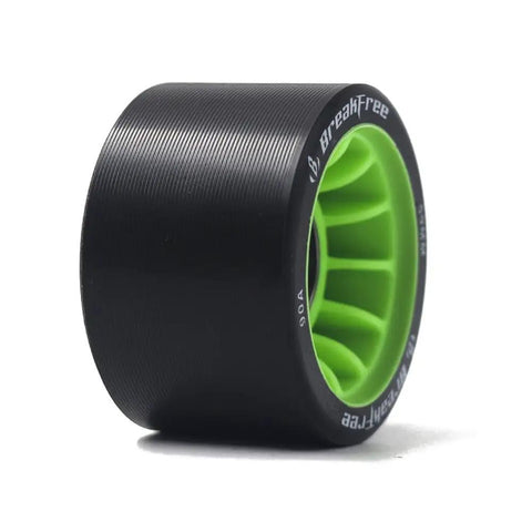 Side view of a single black and green wheel from the 8 Pack 90A Roller Skate Wheels 59mm By 38mm For Indoor Outdoor Skating With Bearings