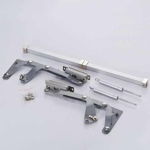 Silent Pneumatic Vertical Lift Hinge Bracket For Cabinets And Appliances components and mounting system displayed on a table