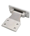 Angled view of Beefy Heavy Duty T Type Stainless Steel Door Hinge for Distribution Cabinet Box with standard mounting holes.