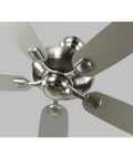 Close-up of Colony Max 52 Inch Outdoor Ceiling Fan with 5 Blades Roman Bronze Finish Pull Chain 5030 CFM 3 Speed for patios.