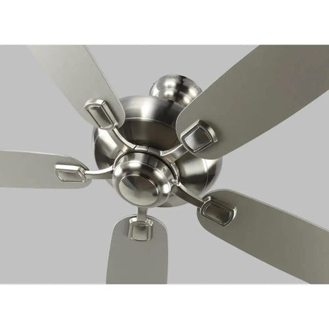 Close-up of Colony Max 52 Inch Outdoor Ceiling Fan with 5 Blades Roman Bronze Finish Pull Chain 5030 CFM 3 Speed for patios.
