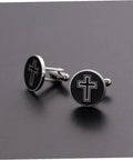 Men's Black Titanium Steel Cross Cufflinks Polished Shirt Fasteners For Formal And Casual Wear Go To Accessory With Elegant Religious Style