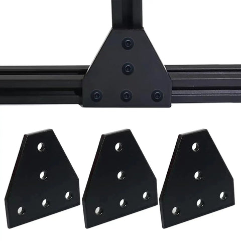 No Fuss Tough As Nails 2020 Aluminum Extrusion Connector Kit With 50 Locking T-Nuts, M5 X 8 Hex Bolts, And Heavy Duty Adjustable Wrench For Fast Custom Frames And DIY Builds, showing black angle connectors.