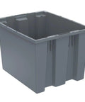 Rock Solid Heavy Duty Plastic Storage Totes Six Pack Gray Nestable Stacking Distribution Crates 19 1/2 By 15 1/2 By 13 Inches durable gray crate stacked for organization.