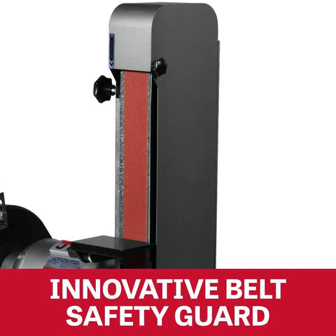 Bad Boy Workhorse 8 Inch Angle Grinder And 2 X 48 Belt Sander Combo safety guard showing innovative design for secure use.