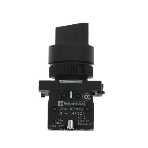 Front view of Two Position Rotary Selector Switch With On Off Function, One Normally Open Contact, 10A At 600V AC, Industrial Grade