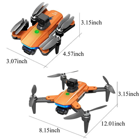 Folded and unfolded 360 Degree Obstacle Avoidance GPS Drone With 4K Camera For Grownups Brushless Quadcopter dimensions
