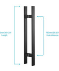 36 Inch Solid Stainless Steel Push Pull Door Handle With Solid Standoffs Built To Last For Barn Doors And Glass Panels, Heavy Duty Commercial Grade 304 Matte Black Finish, showing dimensions.