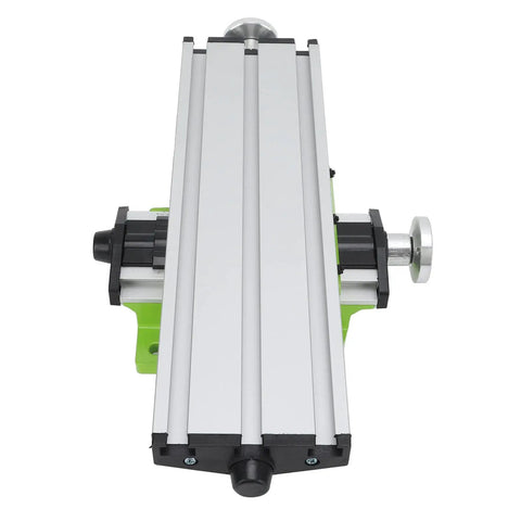 Heavy Duty Aluminum Cross Slide Table For Bench Drill Press featuring smooth dovetail guide rails and zero lock handwheel, top view.