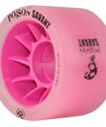 Close-up of Poison Savant Skate Wheels Pink 4 Pack 59mm x 38mm, showcasing oversized core for faster roll and lighter feel.