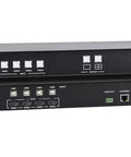 Amp Up Your Desktop Rig With This 4K Quad Multiview 4X1 KVM Switch showing HDMI inputs and USB ports for connecting multiple computers.