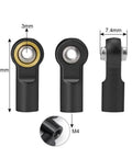 10 Pcs Metal Link Rod End M4 Ball Joint Heads For RC Crawler Cars, 3mm Ball Hole, 22mm Total Length, 4mm Thread Hole, Heavy Duty One Tenth Scale Upgrade, Black Finish, Fits All One Tenth RC Cars, Trucks, Buggies And Crawlers, 22mm and 3mm shown