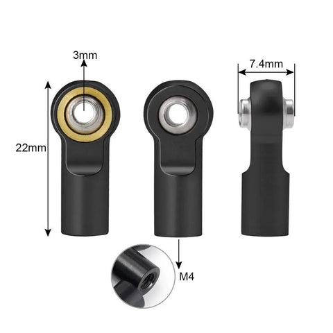 10 Pcs Metal Link Rod End M4 Ball Joint Heads For RC Crawler Cars, 3mm Ball Hole, 22mm Total Length, 4mm Thread Hole, Heavy Duty One Tenth Scale Upgrade, Black Finish, Fits All One Tenth RC Cars, Trucks, Buggies And Crawlers, 22mm and 3mm shown