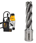Heavy Hitter Magnetic Drill Press With Rock Solid 10 Amp Motor And Quick Change Chuck Setup For Gritty Metal Fabrication paired with HSS annular cutter.