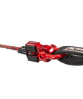 FlatLink Folding Winch Shackle Bracket, Low-Profile Mount For 4x4 Off Roadin, 16,000 Lb Max Load, 40,000+ Lb Ultimate Strength, No Splice Required, Gray in use attached to rope, red metal design.