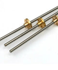 Heavy Duty T5 Lead Screw 304 Stainless Steel Rod With Copper Nut For 3D Printer Z Axis showing multiple screw lengths and copper nuts.