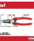 Six-In-One Wire Stripping and Reaming Pliers for Electricians, Dual Ground Loop Holes, labeled diagram showing features