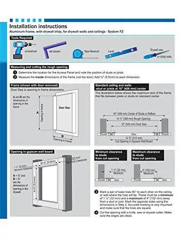 Installation instructions for Sweet Removable Access Panel Featuring No Sweat Drywall Inlay And Concealed Touch Latches.