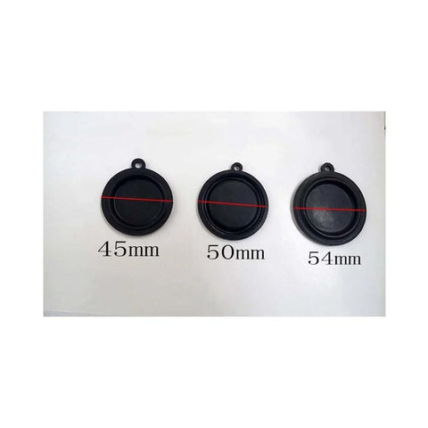 Gas water heater diaphragm discs; black rubber, diameters 45mm, 50mm, and 54mm (three pieces)