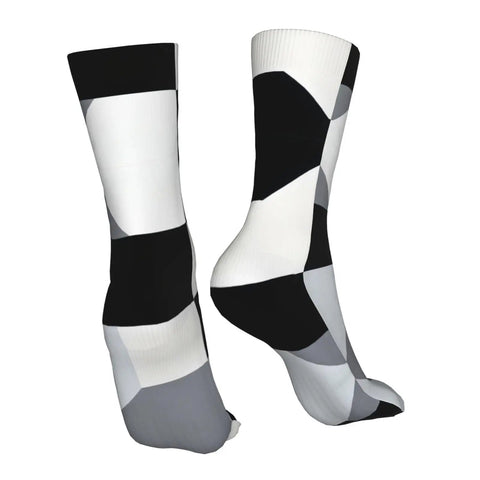 Game Changing Compression Socks For Men And Women Rocking A Dope Black And White Piano Plate Grid Pattern moisture wicking black and white design.