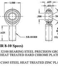 Heavy Duty 1/2 X 5/8-18 Thread Four Link Rod End Kit With Right Hand And Left Hand Steel Spherical Bearings Plus Jam Nuts And Cone Spacers Made Dang Tough For Hot Rod Suspension Swaps technical specification diagram with dimensions and materials.