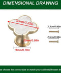 Six Pack Brass Four Leaf Clover Cabinet Knobs Set Gold Finish White Zinc Alloy Single Hole Mount For Cabinets Drawers Dressers Furniture Kitchen Wardrobe Bathroom Decorative Door Pulls, 32mm
