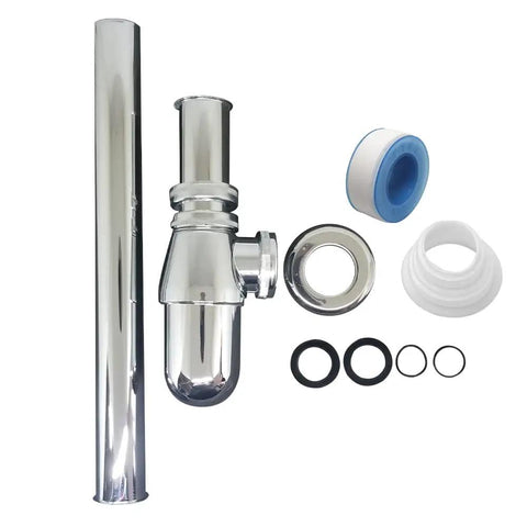 Chrome Round Bottle Trap Drain Kit For One And One Quarter Inch Waste Pipe Basin Bottle Trap With Smooth Interior Code Compliant